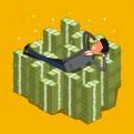 Businessman lying on a pile of money