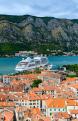 Top view of the Old town and cruise ship in the Bay of Kotor, Montenegro