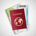 Passport with airplane ticket and map. Travel concept background