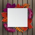 Autumn floral paper cut frame and paper colorful tree leaves on wooden background. Autumnal design for fall season sale banner, poster, flyer, web site, paper cut style