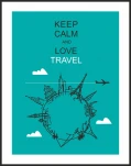 Travel and tourism background . Drawn hands world attractions and slogan "Keep calm and love travel"