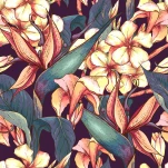 Tropical seamless pattern with exotic flowers.