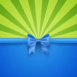Green beam background with blue gift bow and ribbon