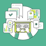 Online communication flat linear  illustration. Top view