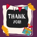 Thank you. Modern brush calligraphy. Inspirational quote in photo frame with festive flags.