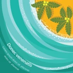 SEa waves background with tropical island and palms