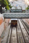 BUDAPEST HUNGARY Funicular with tourists to Buda castle