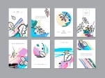 Set of creative universal floral cards in trendy style with Hand Drawn textures.
