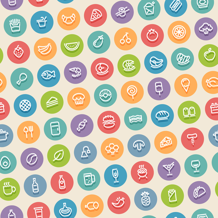 Color Tilted Seamless Pattern with Food Icons