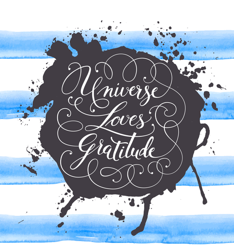 Hand-drawn calligraphy lettering on a watercolor background. Motivational, inspirational phrase Universe Loves Gratitude. Vector illustration