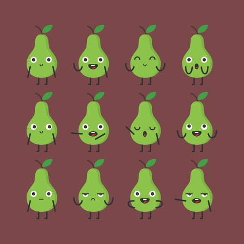 Pear character set different options and emotions